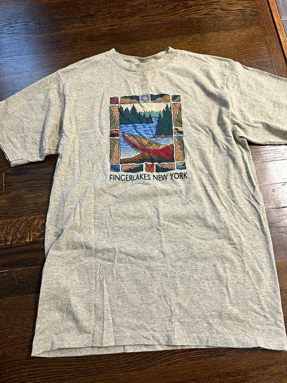 Harborside Graphic Single Stitch Fingerakes NY Mens L Vintage Graphic T-Shirt
